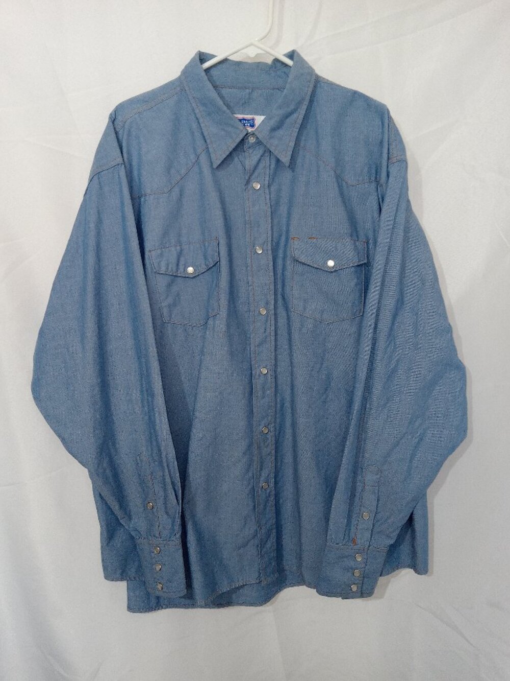 Vintage Big Smith Chambray Cowboy Western Pearl Snap Work Rancher Shirt 3XL